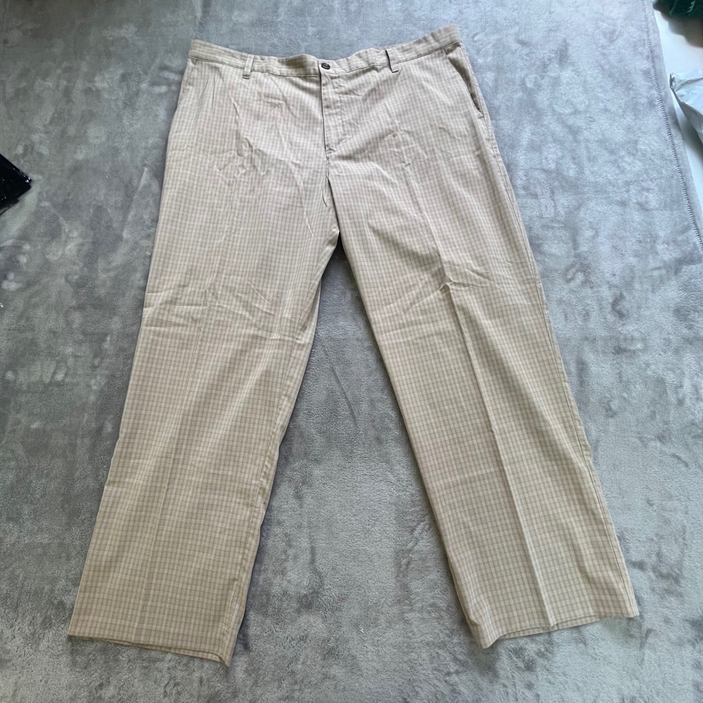 Adidas Golf Pants Mens 42x30 Tan Plaid Flat Front Lightweight W44620
